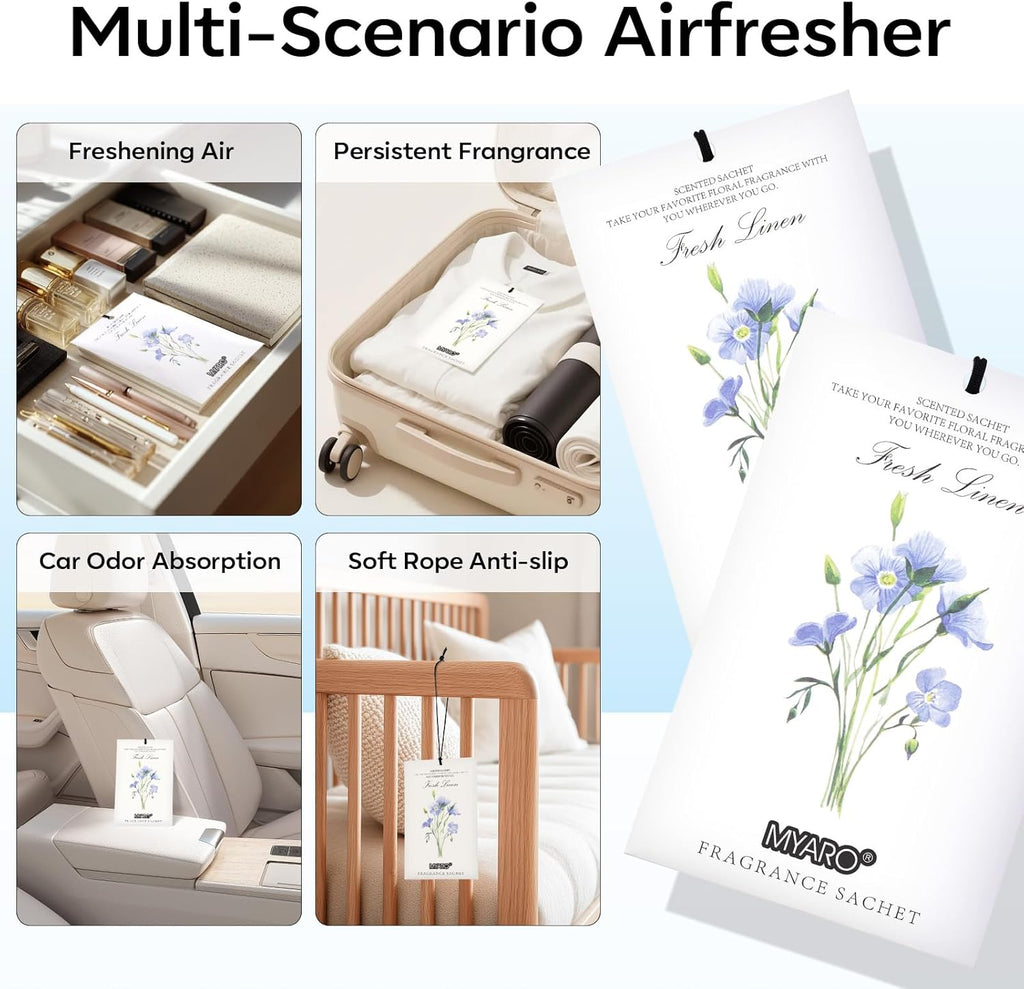 12 Pack Fresh Linen Scented Sachets, Closet Deodorizer Car Freshener