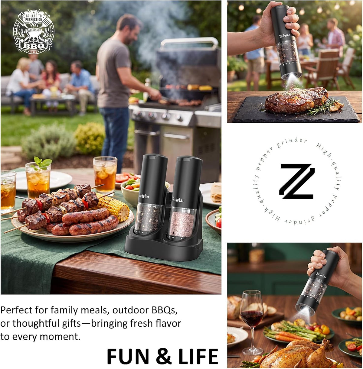 Electric Rechargeable Salt and Pepper Grinder Set,Automatic Pepper Mill Grinder with USB C Charging Dock,Upgraded 95Ml Large Capacity,Adjustable Coarseness,Led Light,High-End Black