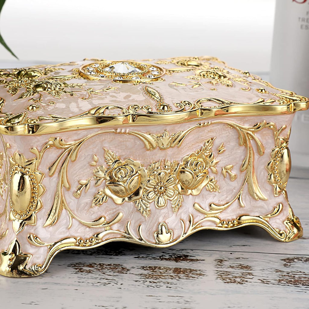 Hipiw Vintage Metal Jewelry Box Organizer for Women, 4.9"X3.4"X2.7"