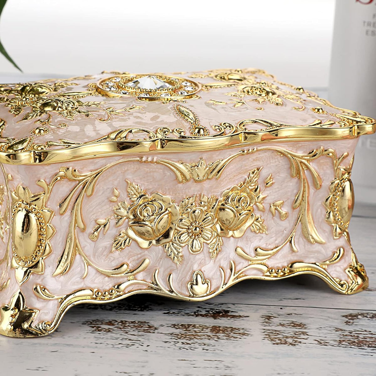 Hipiw Vintage Metal Jewelry Box Organizer for Women, 4.9"X3.4"X2.7"