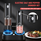 [Upgraded Larger Capacity] Electric Salt and Pepper Grinder Set with USB Charging Base, 95Ml Large Capacity, Adjustable Coarseness,Stainless Steel Automatic Pepper Mill (Upgraded Adjustmen Black)