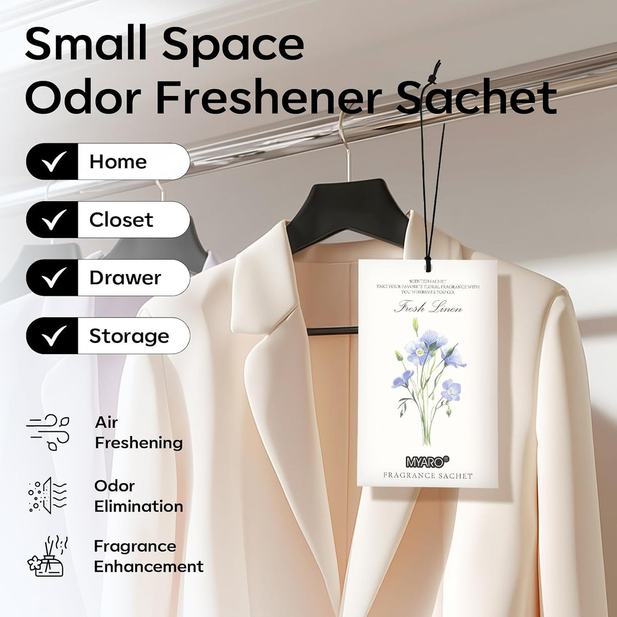 12 Pack Fresh Linen Scented Sachets, Closet Deodorizer Car Freshener