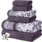 6 Piece Bath Towel Set – Bathroom Set with 2 Bath Towels, 2 Hand Towels, and 2 Wash Cloths – 100% Cotton, Super Absorbent & Extra Soft – Reversible Botanical Vine (Taupe Brown)