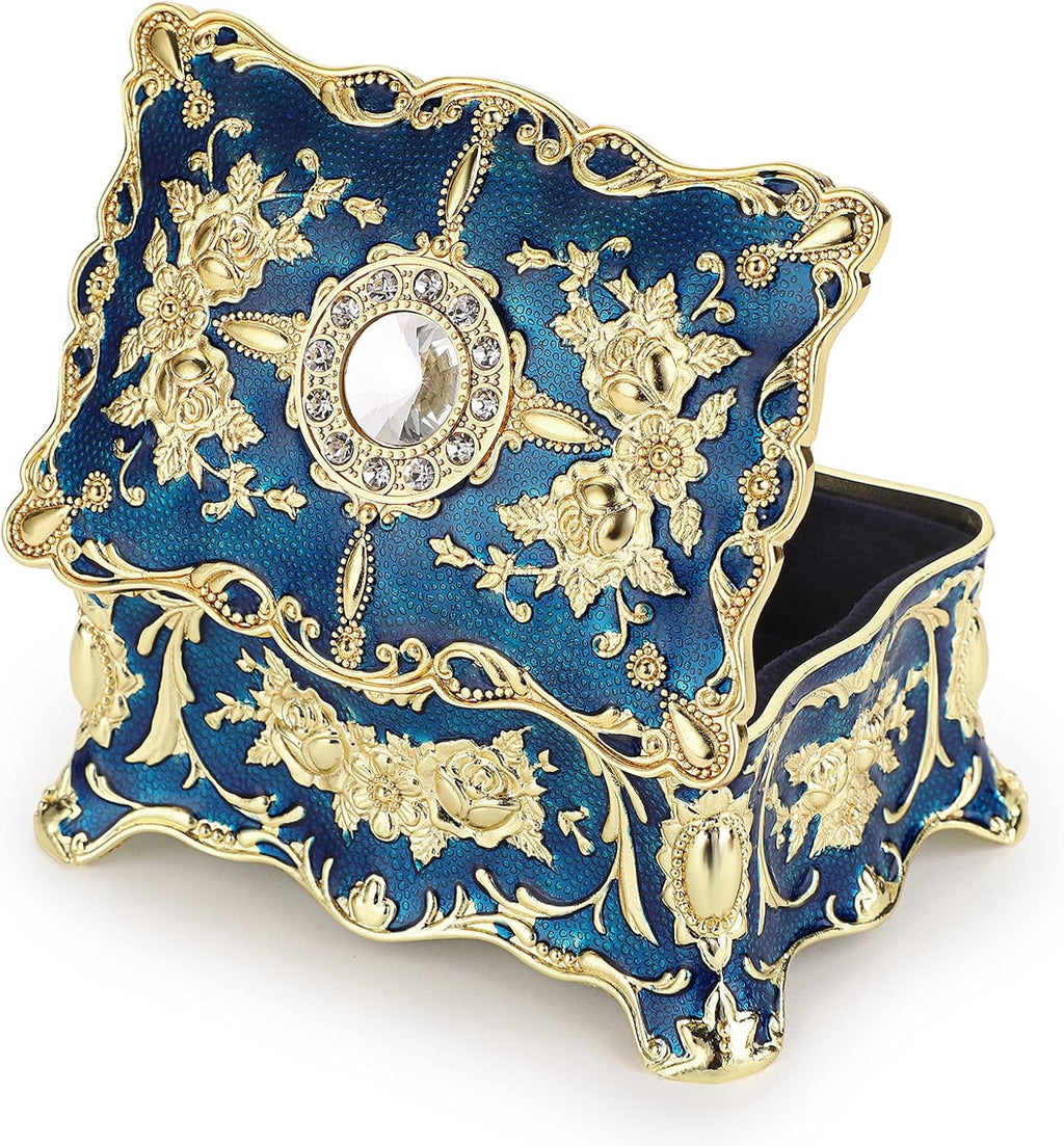Hipiw Vintage Metal Jewelry Box Organizer for Women, 4.9"X3.4"X2.7"
