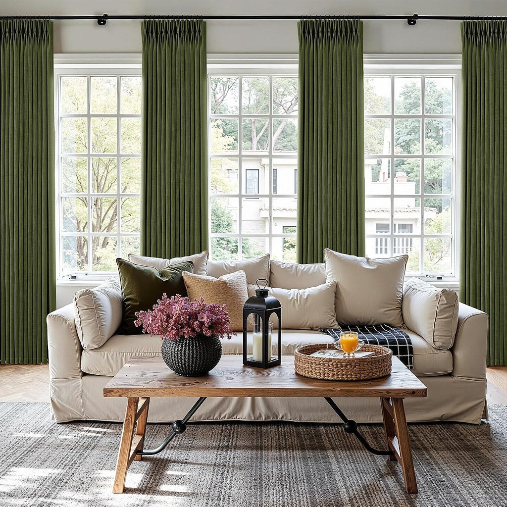 Pinch Pleated Linen Curtains 90 Inches Long Semi Sheer 2 Panels Natural