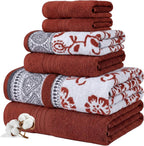 6 Piece Bath Towel Set – Bathroom Set with 2 Bath Towels, 2 Hand Towels, and 2 Wash Cloths – 100% Cotton, Super Absorbent & Extra Soft – Reversible Botanical Vine (Taupe Brown)