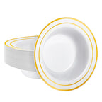 50 Pack Plastic Bowls with Gold Rim