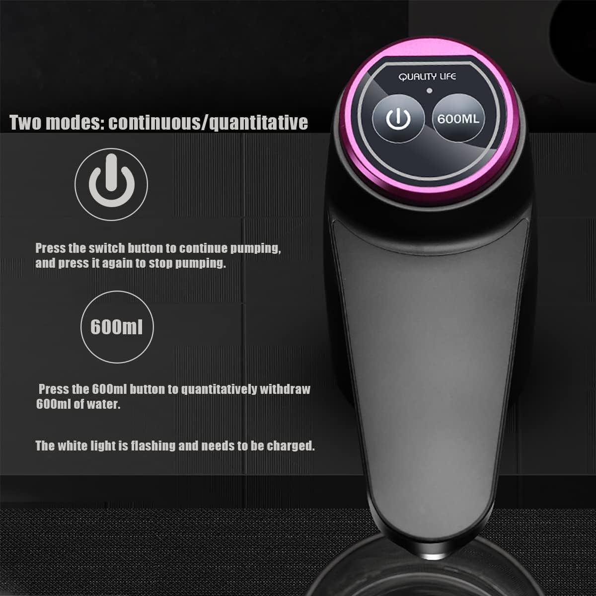 Water Dispenser for 5 Gallon Bottle, Portable Water Cooler Dispenser,Universal Water Dispenser for 2.5、3 and 5 Gallon Bottles USB Charging Water Pump