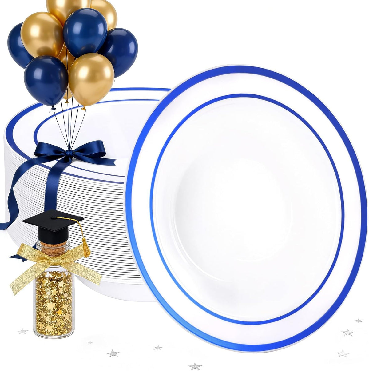 50 Pack Plastic Bowls with Gold Rim