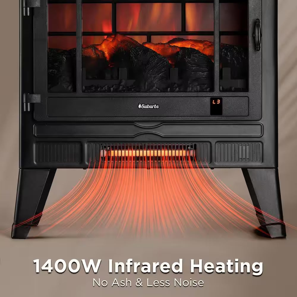 1400 W Suburbs 25 In. Wifi-Enabled Electric Fireplace Infrared Quartz Heater, Crackling Sound Freestanding Heater, Black
