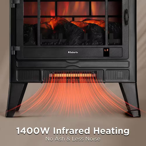 1400 W Suburbs 25 In. Wifi-Enabled Electric Fireplace Infrared Quartz Heater, Crackling Sound Freestanding Heater, Black