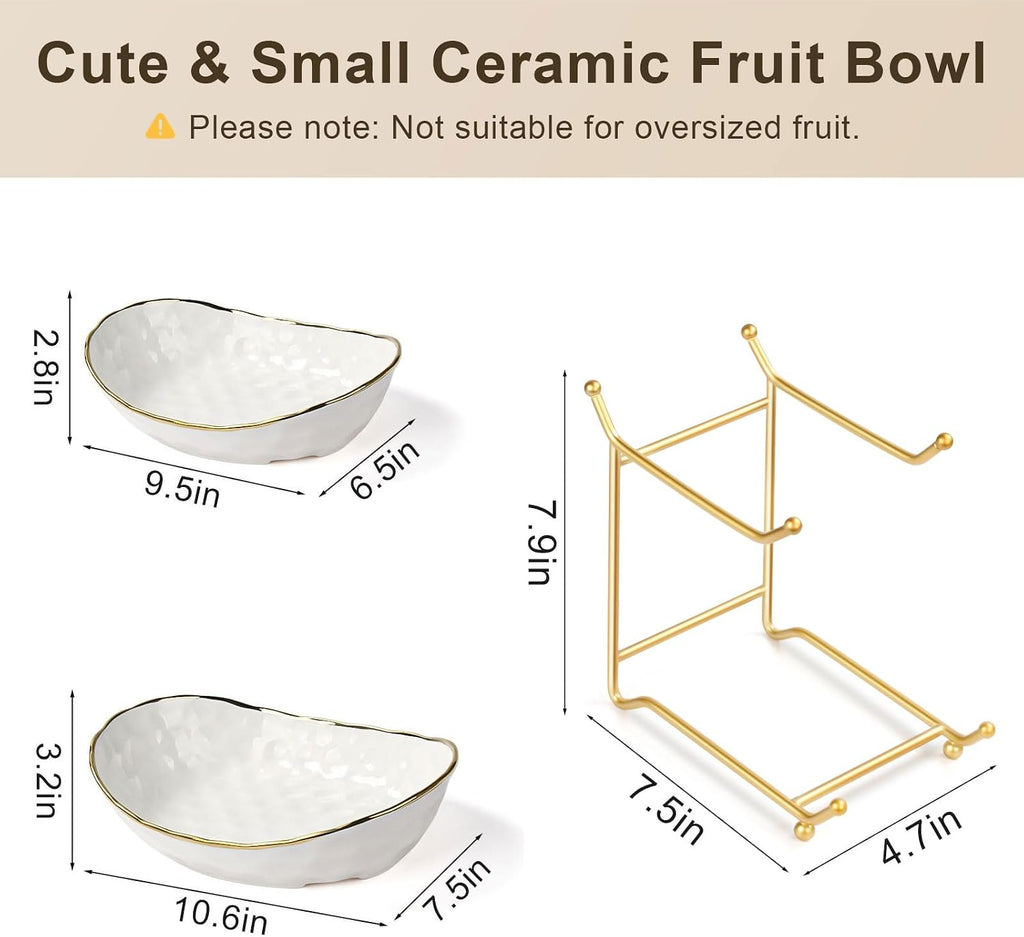 Fruit Bowl for Kitchen Counter - 2 Tier Ceramic Fruit Basket, Fruit Holder for Fresh Fruit & Veggies, Modern Tiered Fruit Platter Serving Trays for Party