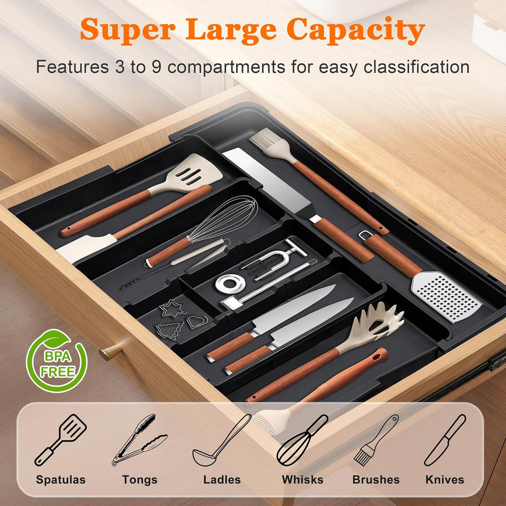 Large Kitchen Utensil Drawer Organizer Expandable Silverware Tray