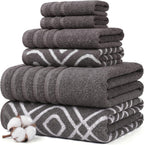6 Piece Bath Towel Set – Bathroom Set with 2 Bath Towels, 2 Hand Towels, and 2 Wash Cloths – 100% Cotton, Super Absorbent & Extra Soft – Reversible Botanical Vine (Taupe Brown)