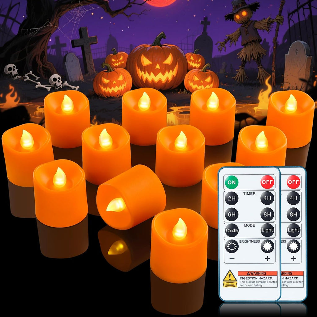 Black Flameless LED Votive Tealight Candles & Timer Remote, 12Pack