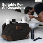 Men'S Canvas Travel Toiletry Bag, PU Leather Dopp Kit - Black