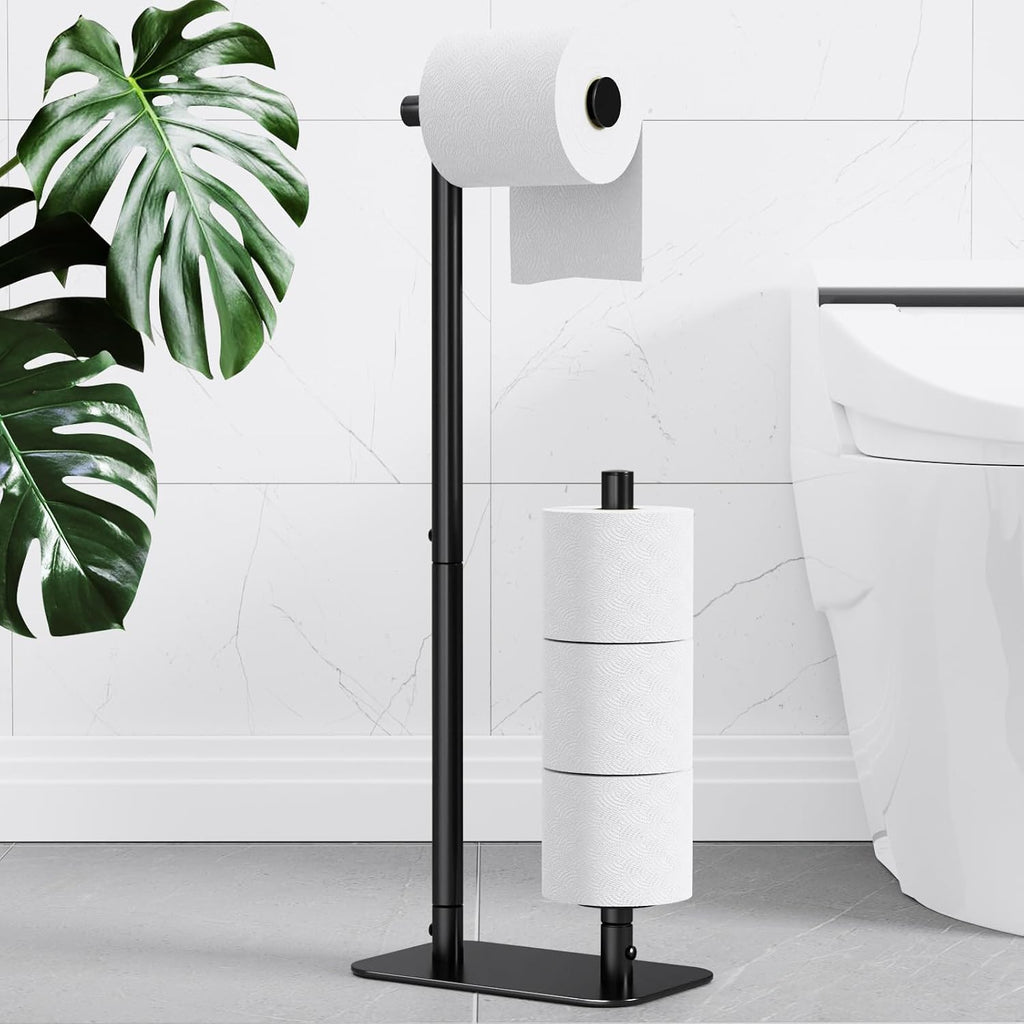 Toilet Paper Holder Stand, Bathroom Storage, Medium, Black