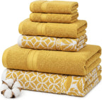 6 Piece Bath Towel Set – Bathroom Set with 2 Bath Towels, 2 Hand Towels, and 2 Wash Cloths – 100% Cotton, Super Absorbent & Extra Soft – Reversible Botanical Vine (Taupe Brown)