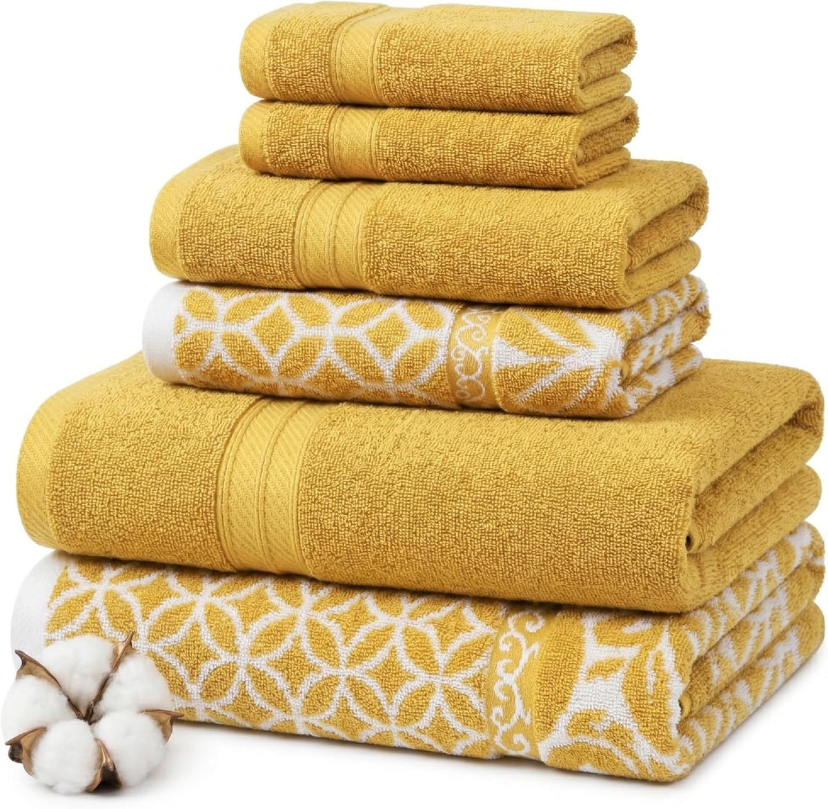 6 Piece Bath Towel Set – Bathroom Set with 2 Bath Towels, 2 Hand Towels, and 2 Wash Cloths – 100% Cotton, Super Absorbent & Extra Soft – Reversible Botanical Vine (Taupe Brown)