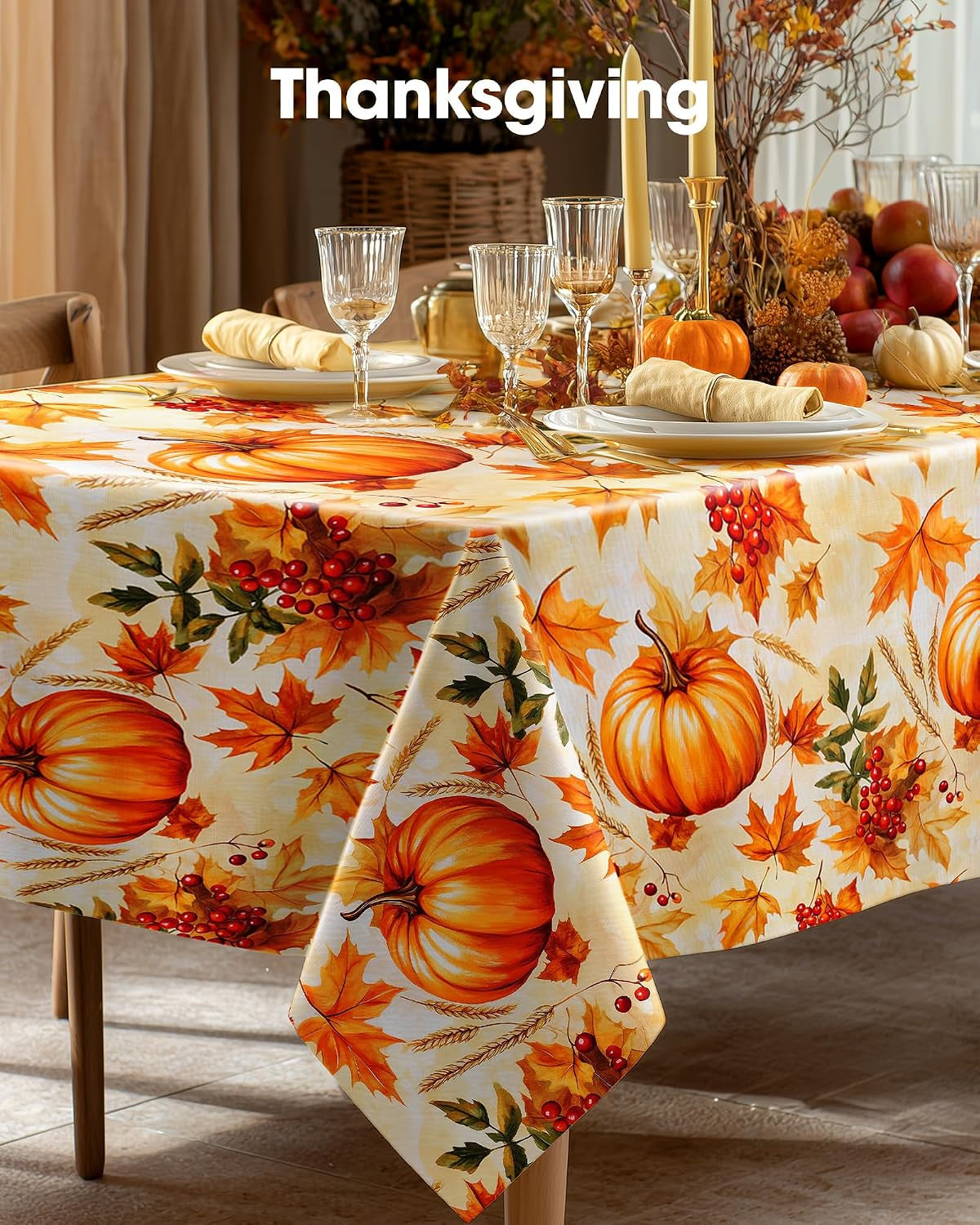 Thanksgiving Tablecloths 6 Pack, 54 X 108 Inch, Pumpkin Harvest