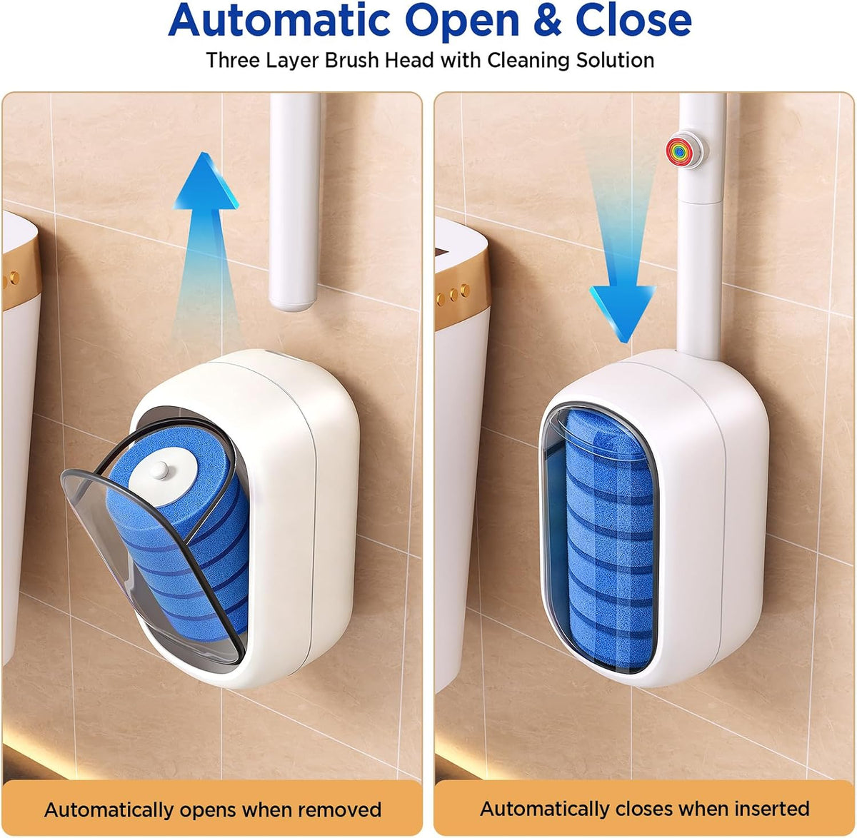 Disposable Toilet Brush, Wall Mounted Toilet Bowl Brush with 35 Blue Refills, Toilet Bowl Brush with Storage Box for Deep Bathroom Toilet Cleaning (1 Handle + 35 Refills).