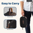 Men'S Canvas Travel Toiletry Bag, PU Leather Dopp Kit - Black
