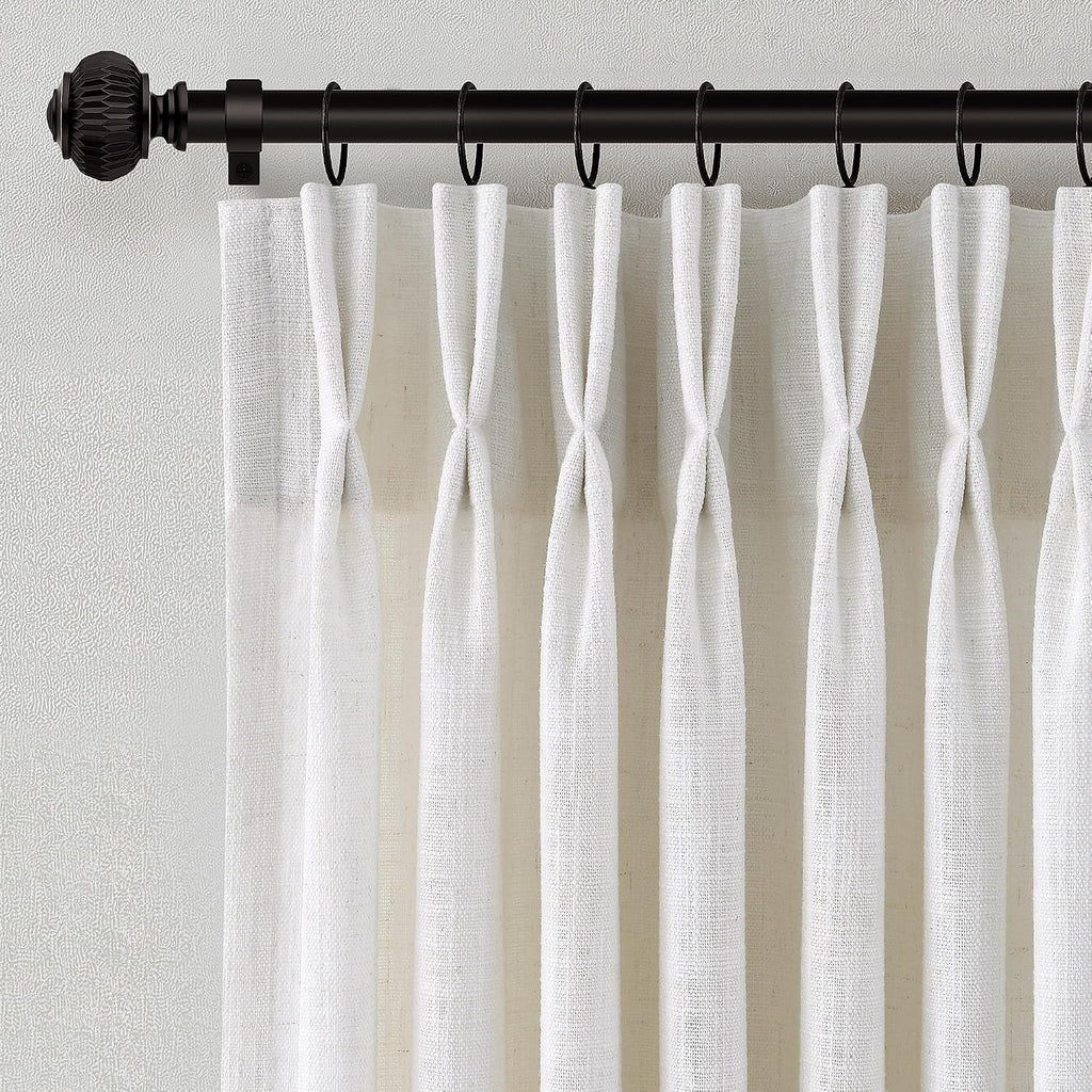 Pinch Pleated Linen Curtains 90 Inches Long Semi Sheer 2 Panels Natural