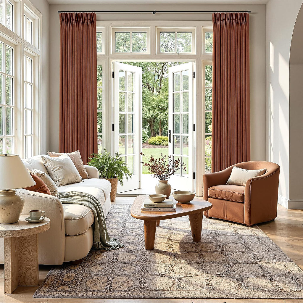Pinch Pleated Linen Curtains 90 Inches Long Semi Sheer 2 Panels Natural