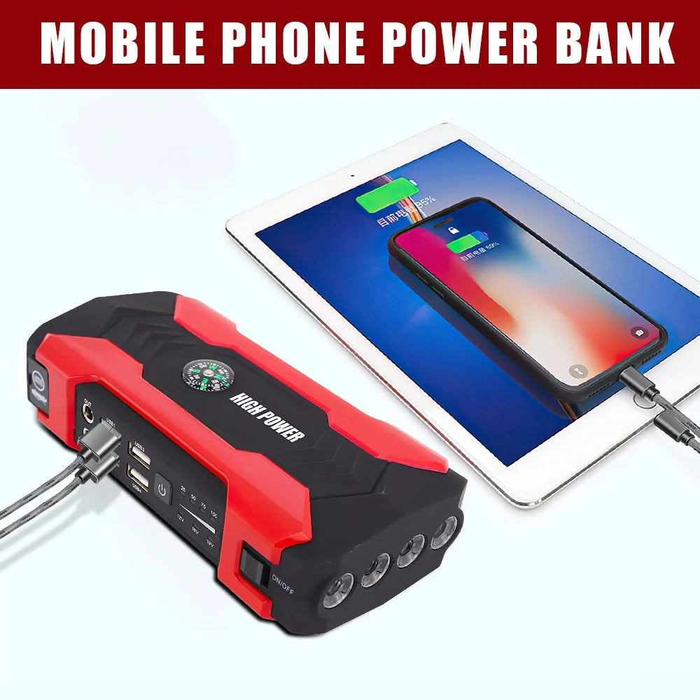 Power Up Your Adventures: 28000mAh 600A Portable Car Jump Starter with LED Flashlight