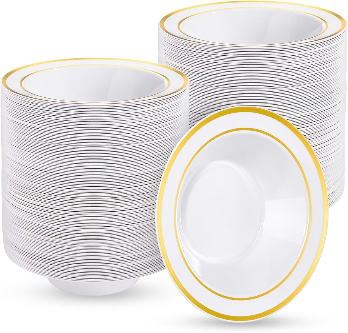 50 Pack Plastic Bowls with Gold Rim