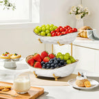 Fruit Bowl for Kitchen Counter - 2 Tier Ceramic Fruit Basket, Fruit Holder for Fresh Fruit & Veggies, Modern Tiered Fruit Platter Serving Trays for Party