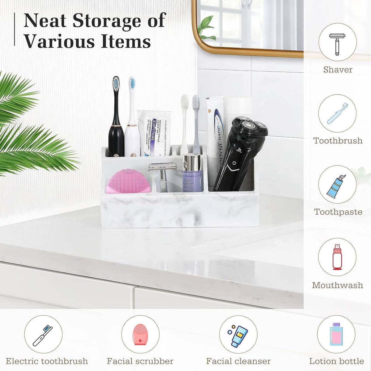 Bathroom Counter Organizer, 5 Slots, Gravel White