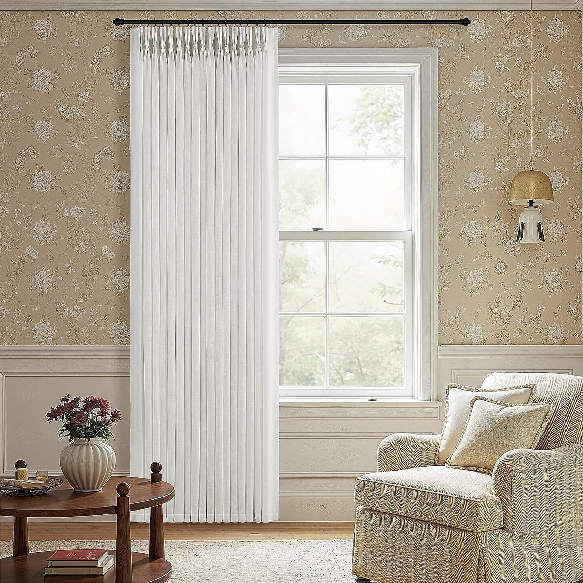 Pinch Pleated Linen Curtains 90 Inches Long Semi Sheer 2 Panels Natural