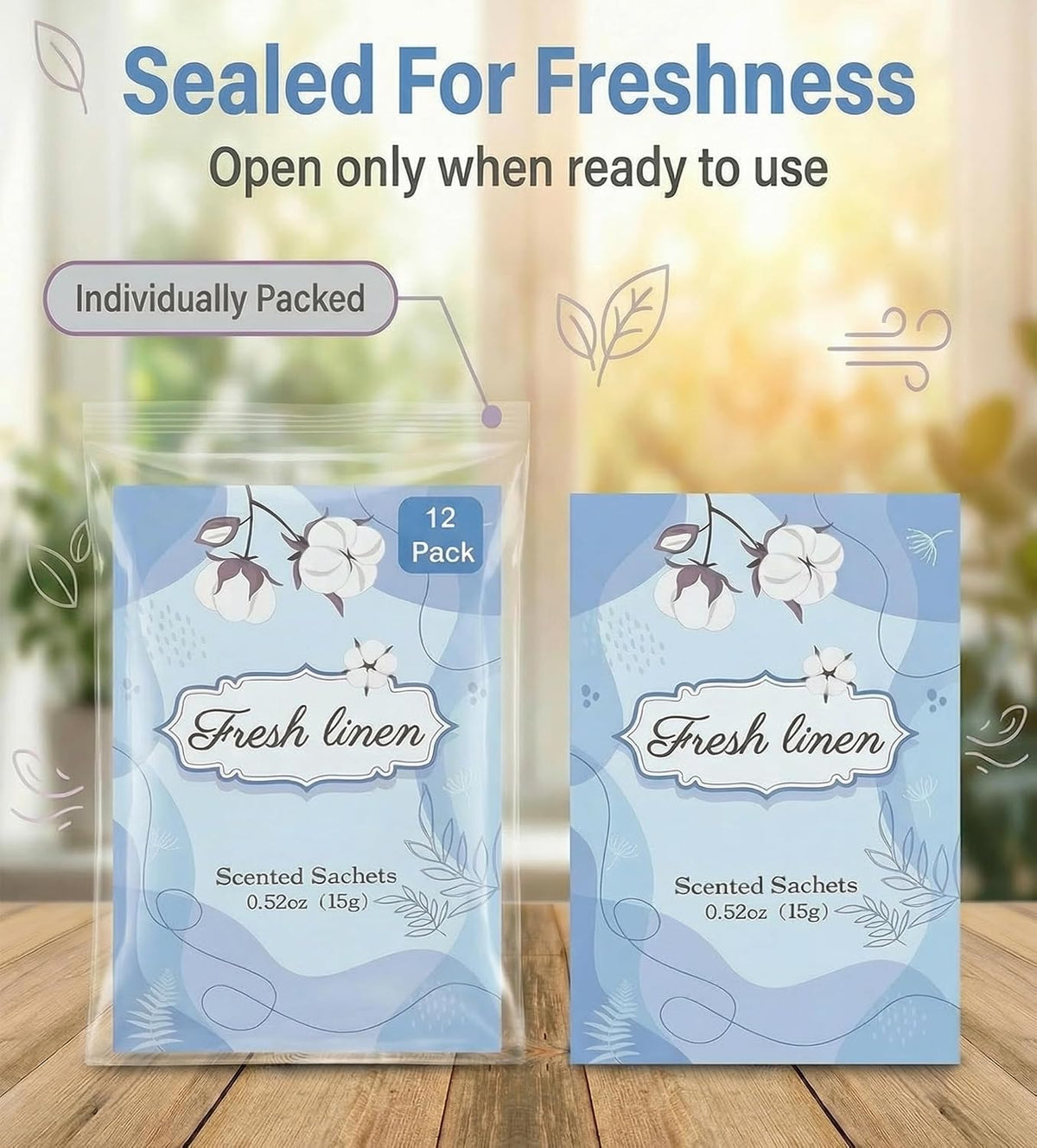 Closet Air Freshener with Hanging Retractable Hook, 12 Fresh Linen Sachets