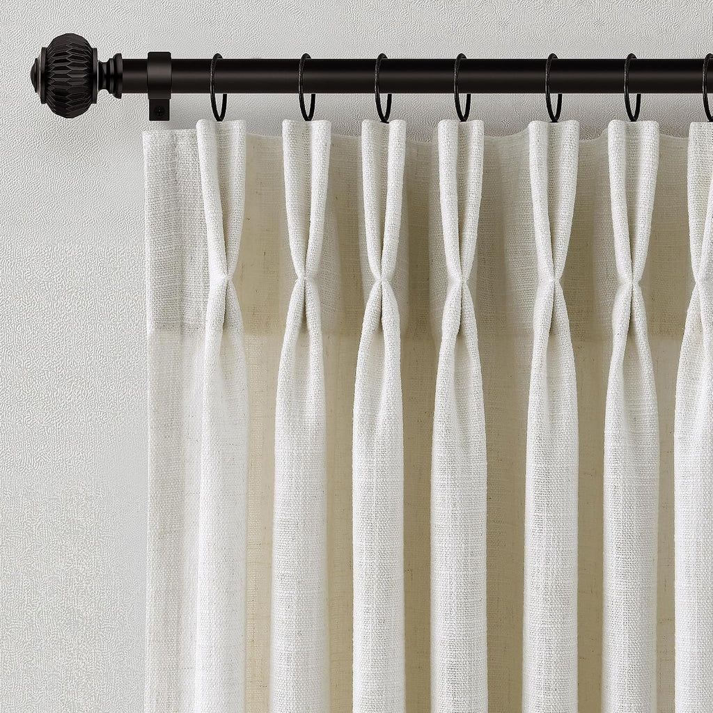 Pinch Pleated Linen Curtains 90 Inches Long Semi Sheer 2 Panels Natural