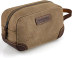 Men'S Canvas Travel Toiletry Bag, PU Leather Dopp Kit - Black