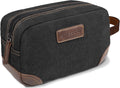 Men'S Canvas Travel Toiletry Bag, PU Leather Dopp Kit - Black