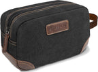 Men'S Canvas Travel Toiletry Bag, PU Leather Dopp Kit - Black