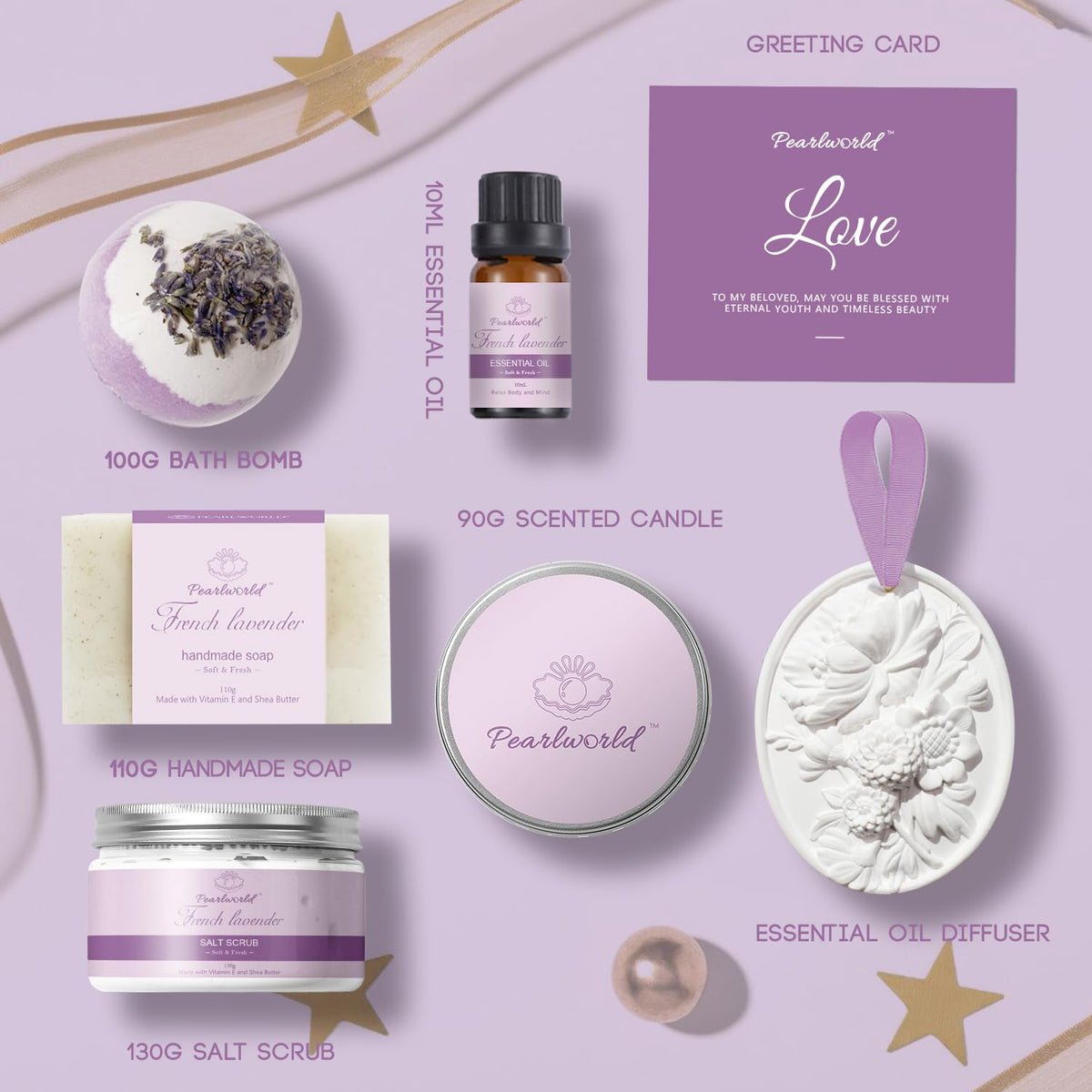 Lavender Spa Set for Women, Bath Set Self Care for Women, Nourishing 7 Piece Home Spa Set, Birthday Gift and a Gift for Mom