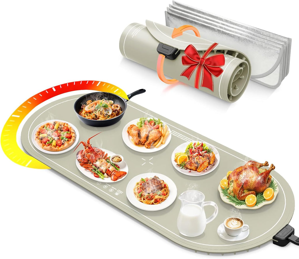 Food Warming Mat for Countertop,Extra Large Silicone Mat,Light Gray