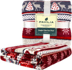 Christmas Reindeer Snowflake Throw Blanket, Red Winter Fleece 50X60