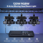 Moving Head DJ Lights,120W RGBW DJ Stage Lighting，6 Arms Party Light,Changing Glowing Magic Ball Effect Light, Red Green Starry, White Amber Strobe,Support DMX-512 Remote for Party Bar Disco Club DJ