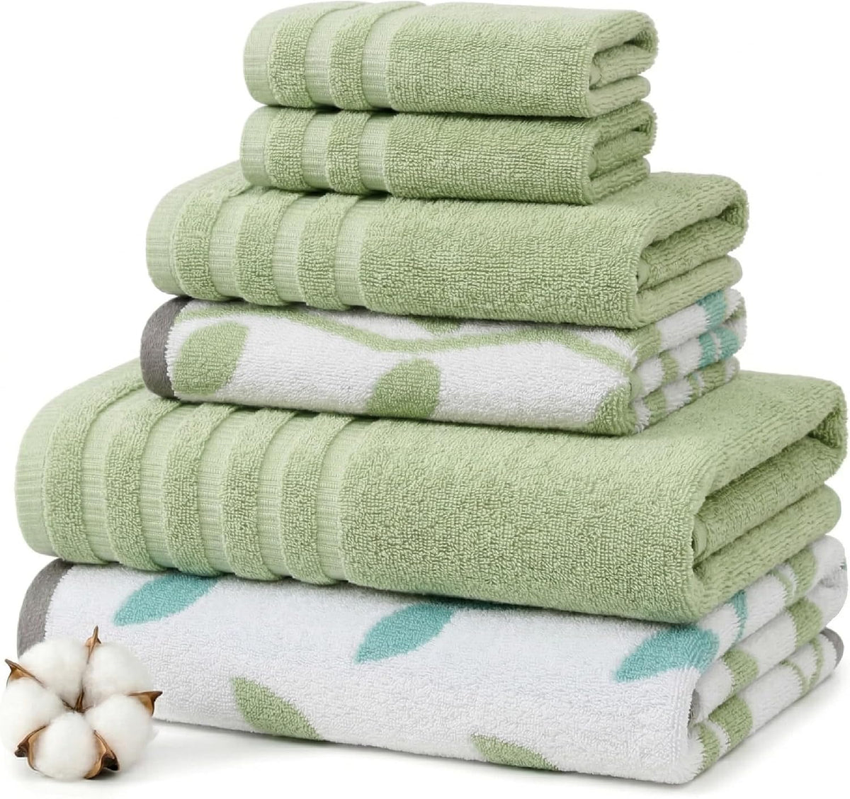 6 Piece Bath Towel Set – Bathroom Set with 2 Bath Towels, 2 Hand Towels, and 2 Wash Cloths – 100% Cotton, Super Absorbent & Extra Soft – Reversible Botanical Vine (Taupe Brown)