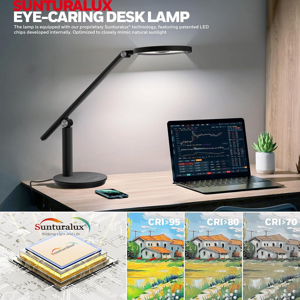 H6 Desk Lamp for Home Office, Dimmable Reading Table Light, Black
