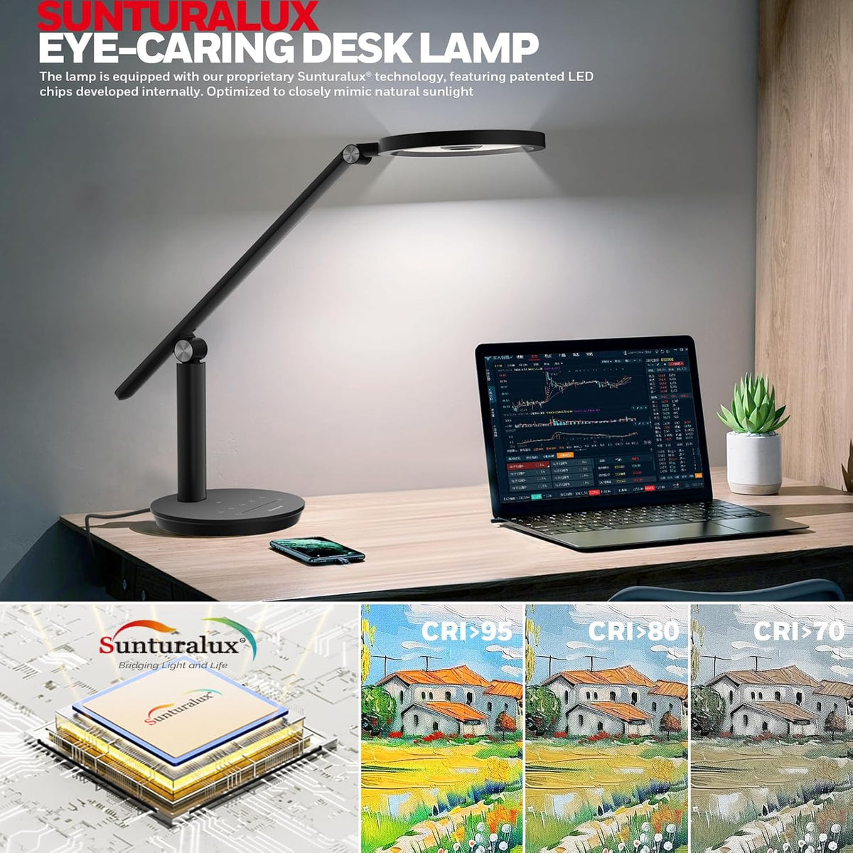 H6 Desk Lamp for Home Office, Dimmable Reading Table Light, Black