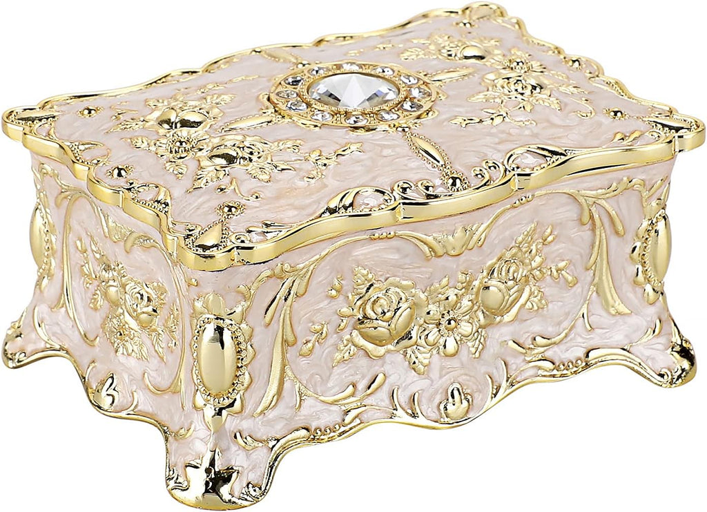 Hipiw Vintage Metal Jewelry Box Organizer for Women, 4.9"X3.4"X2.7"