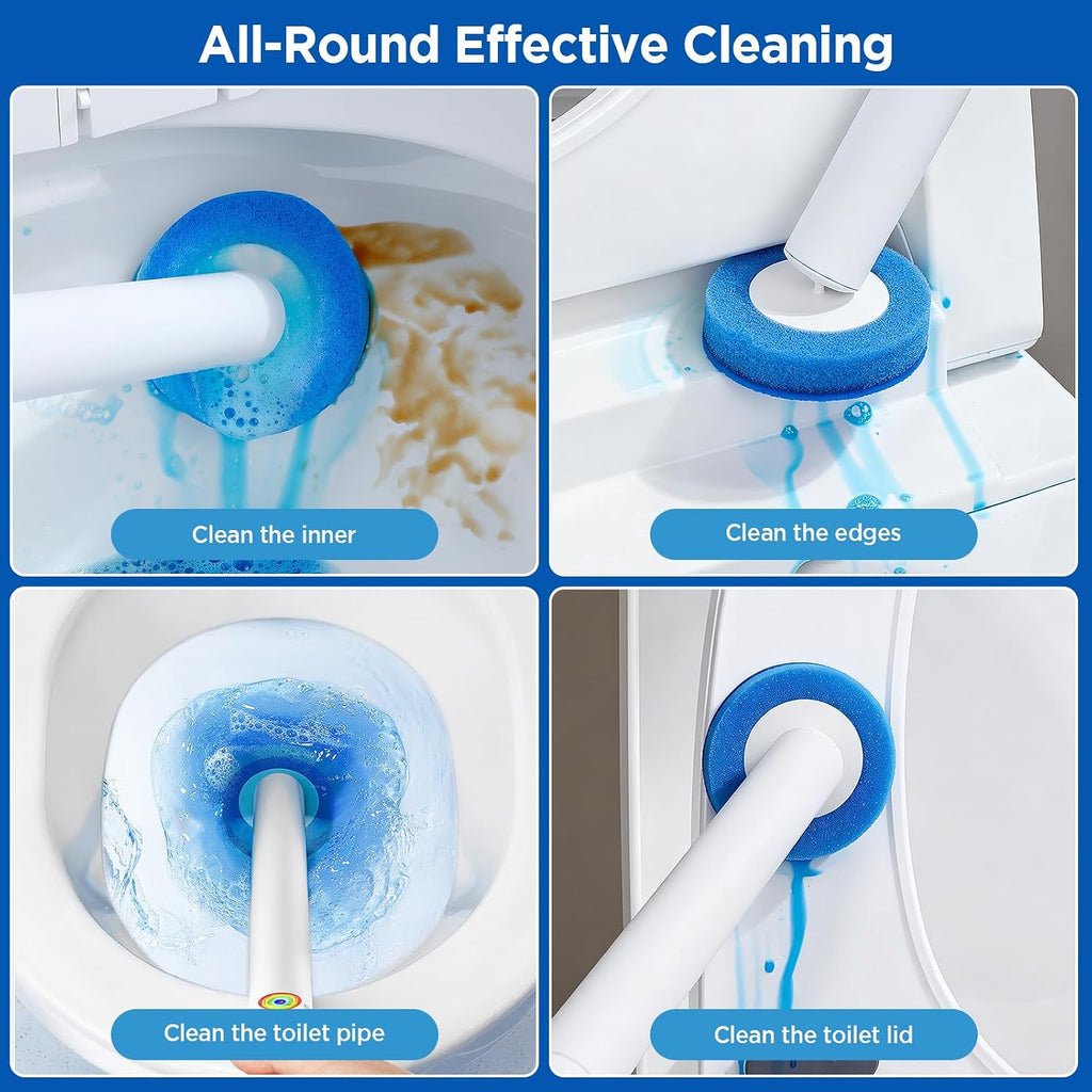 Disposable Toilet Brush, Wall Mounted Toilet Bowl Brush with 35 Blue Refills, Toilet Bowl Brush with Storage Box for Deep Bathroom Toilet Cleaning (1 Handle + 35 Refills).