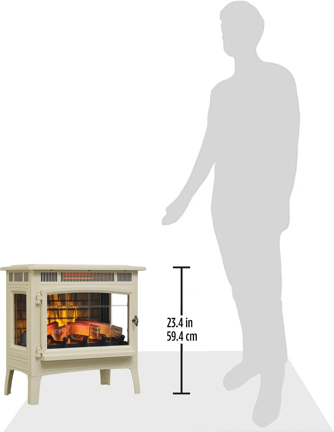 Freestanding Electric Fireplace Stove Heater with 3D Flame Effect for 1,000 Sq. Ft. Room, Cream