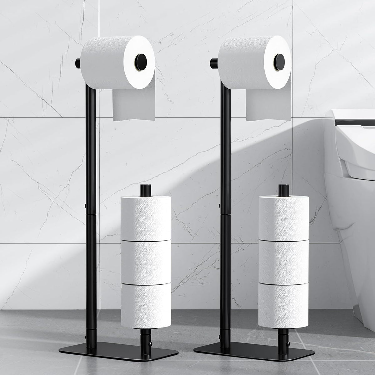 Toilet Paper Holder Stand, Bathroom Storage, Medium, Black