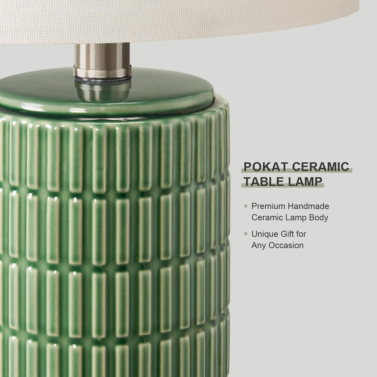 21'' Green Table Lamp with Gift Box, Small for Bedroom, Modern Design